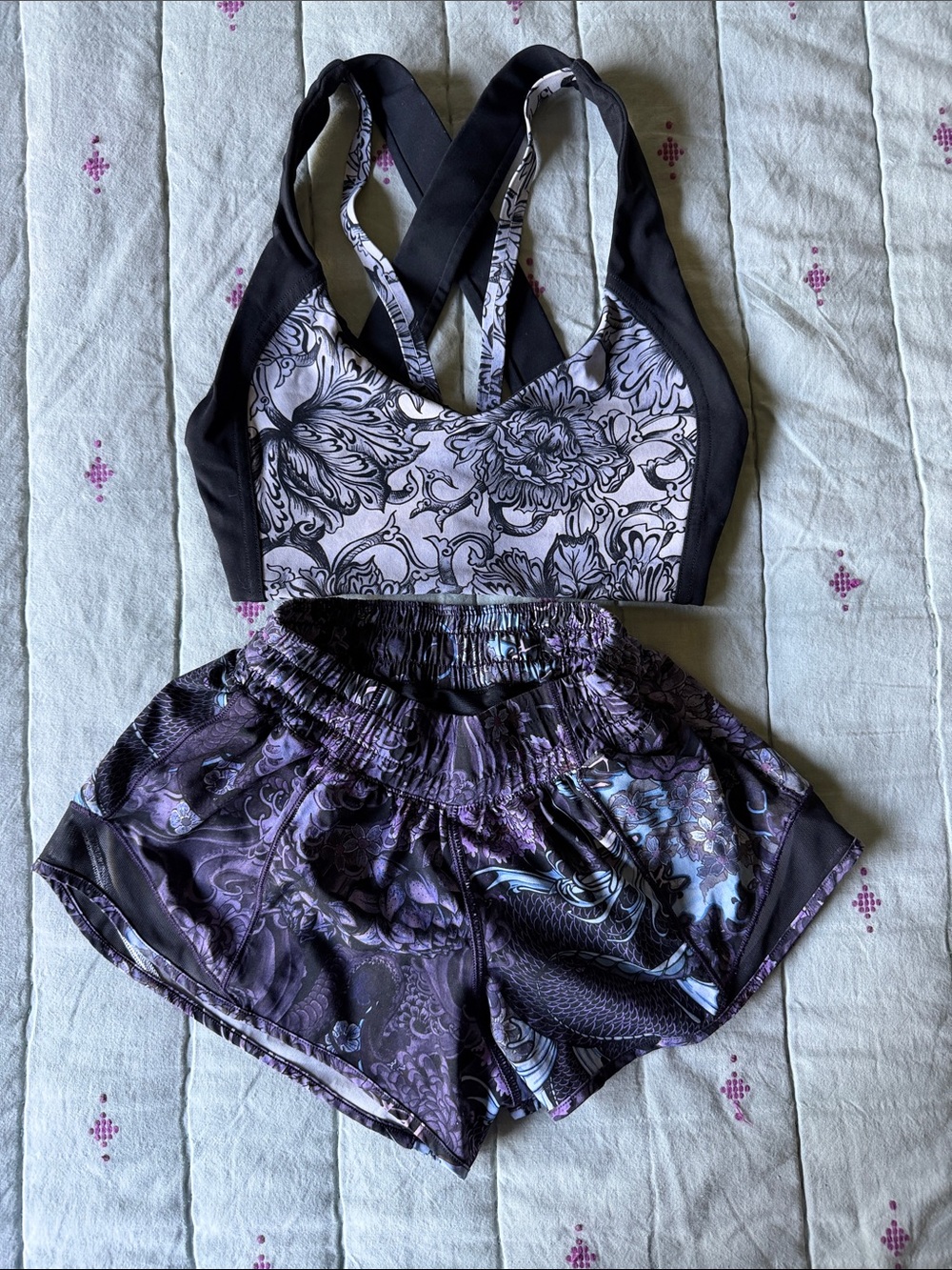 Lululemon Women’s Purple Floral Sports Bra & Shorts Set